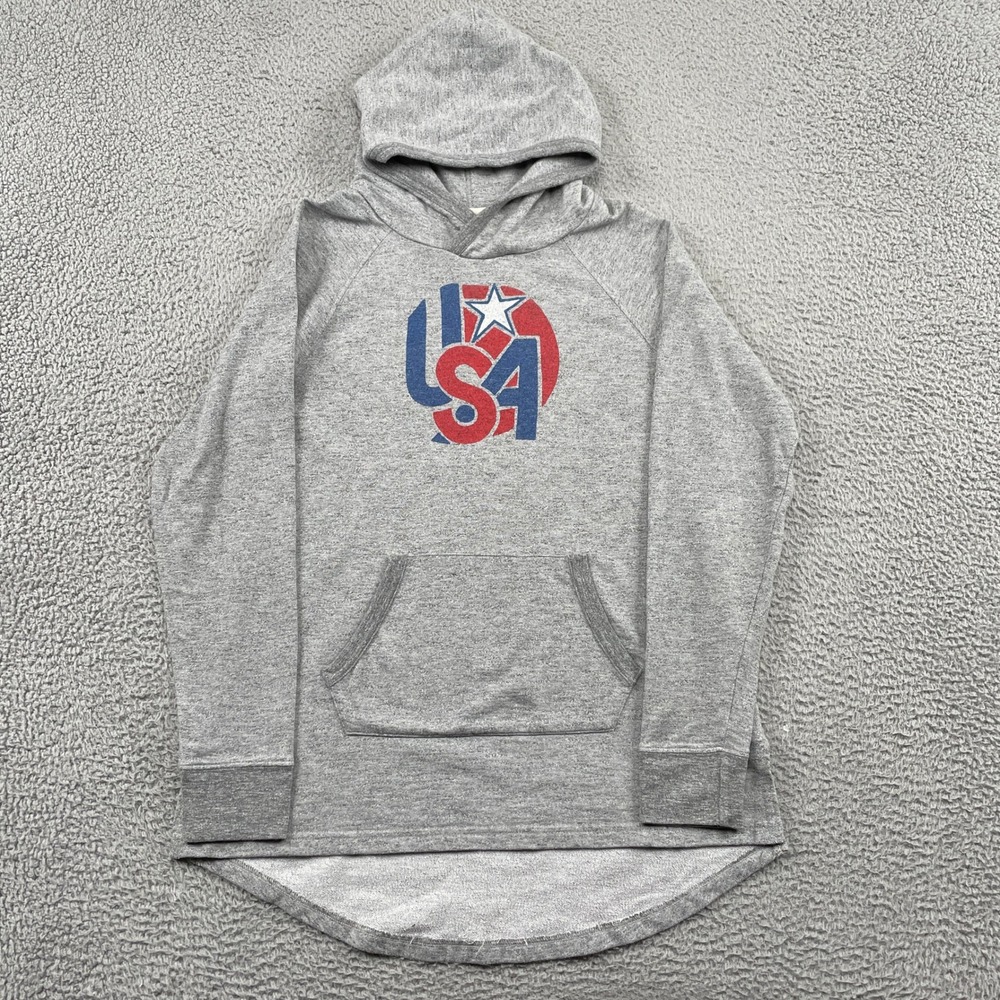 Homage Hoodie Womens XL Gray USA Graphic Crossover Hood High-Low Hem Tri-Blend